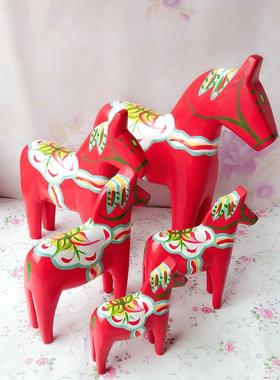 北欧原木彩绘瑞典达拉木马木质创意招财红马家居装饰品客厅摆件