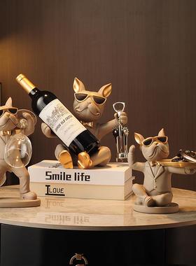 现代法斗红酒架子摆件高端轻奢家用创意客厅酒柜装饰乔迁新居礼品