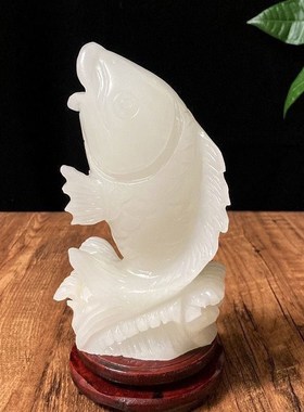 天然米黄玉鱼摆件富贵有鱼家居办公室招财旺财乔迁开业工艺品礼品