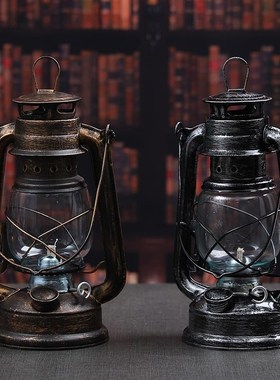 黑色复古老式做旧马灯手提煤油灯家居书房咖啡馆装饰摆件摄影道具