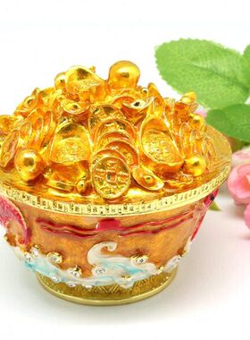 金属工艺品乔迁店面装饰礼品招财合金聚宝盆一碗金收纳盒装饰摆件