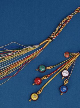 西藏唐卡五路财神车挂热贡手工编织黄财神佛眼指尖保平安