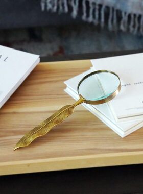 费灵家居印度进口手工黄铜放大镜手工工艺品书房桌面摆件轻奢装饰