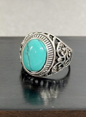 蒙古族元素戒指男女民族风指环复古首饰仿松石大宝石金属合金戒指