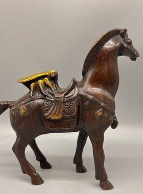 仿古古玩收藏纯铜鎏金马上赢生肖马铜器工艺品家居办公室装饰摆件