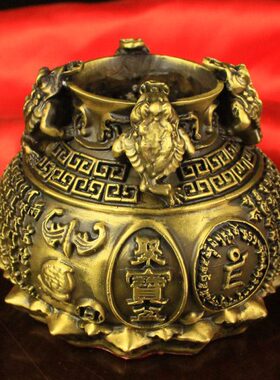 纯铜聚宝盆存钱罐金蟾罐子家具客厅佛你工艺品摆件梵文字聚宝盆