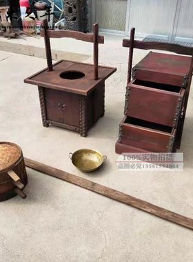 怀旧老物件老春饼挑子老卖包子挑子老木挑子民俗馆农家院摆件道具
