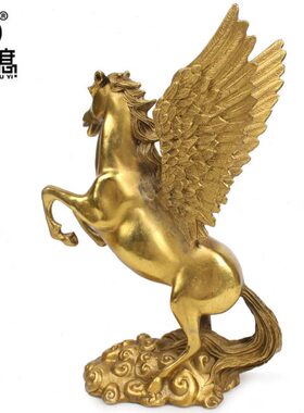 妙如意 10寸腾空飞马摆件黄铜马跃马生肖马马上成功家居饰品