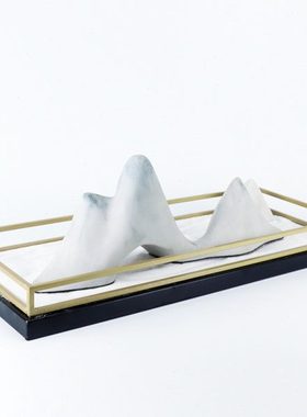 新中式售楼处酒店大厅软装摆件家居客厅电视柜玄关沙盘假山雕塑