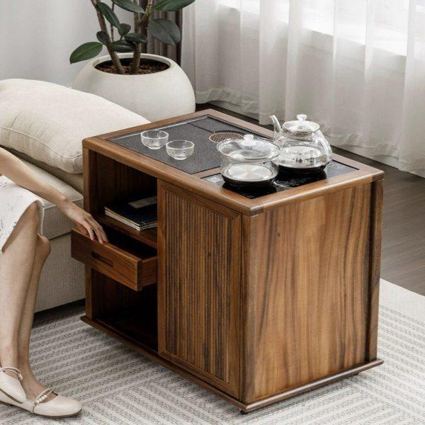 ft胡桃木移动泡茶台公室茶几客厅烧水壶一体实木茶水柜轻奢煮茶,淘宝优惠券,粉丝福利购,淘宝优惠卷