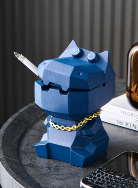 创意可爱带盖烟灰缸家用客厅茶几卡E通几何办公室桌面装饰品小摆