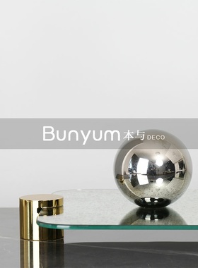 现代轻奢做旧玻璃镜面盘餐桌茶几C软装饰品摆件样板房间售楼处大