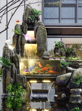 假山流水喷泉大型鱼池花园庭院造景装饰仿石头会所酒店山水盆景