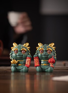 新中式祥龙才子发财摆件彩u金招财进宝瑞兽公司店铺开业乔迁送礼