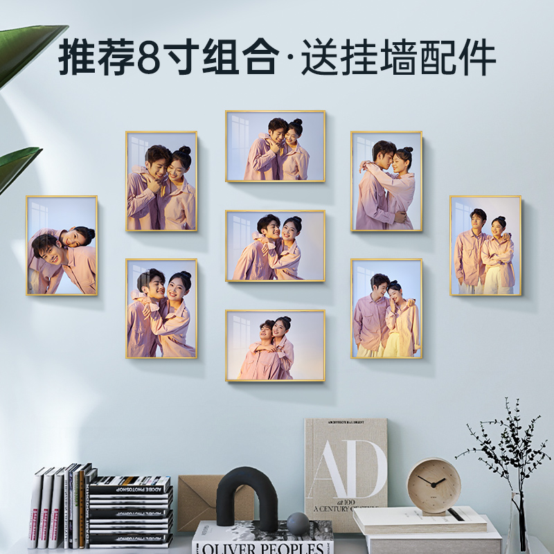 相框挂墙摆台定制照片q打印加框水晶放大全家福高级感铝合金画框 - 图2