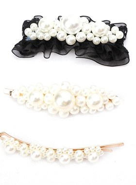 汉服手推波纹假发配饰复古女神A珍珠项链旗袍百搭大波浪古风发饰