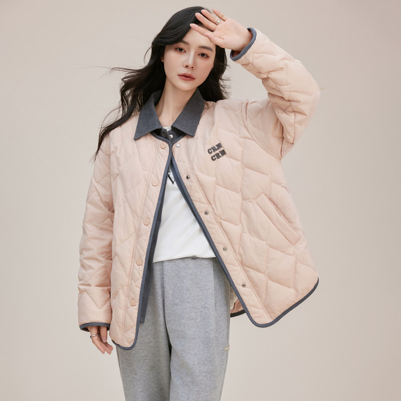 鸭鸭轻薄羽绒服女官方2025年冬季新款宽松大码时尚撞色高级感外套