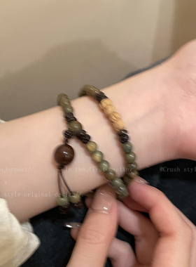 双层绿檀木手串女夏季款轻奢高级感闺蜜手链新中式民族风复古手饰