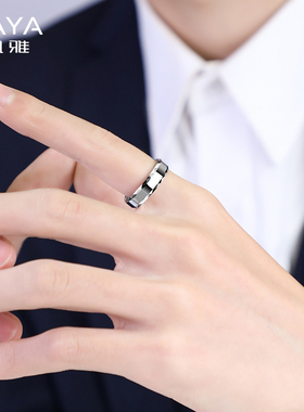 飒雅钨金男士戒指食指单身戒韩版潮简约不掉色网红时尚女指环尾戒