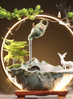 流水招财办公室摆件假山喷泉循环C家居客厅桌面开业生财乔迁送礼