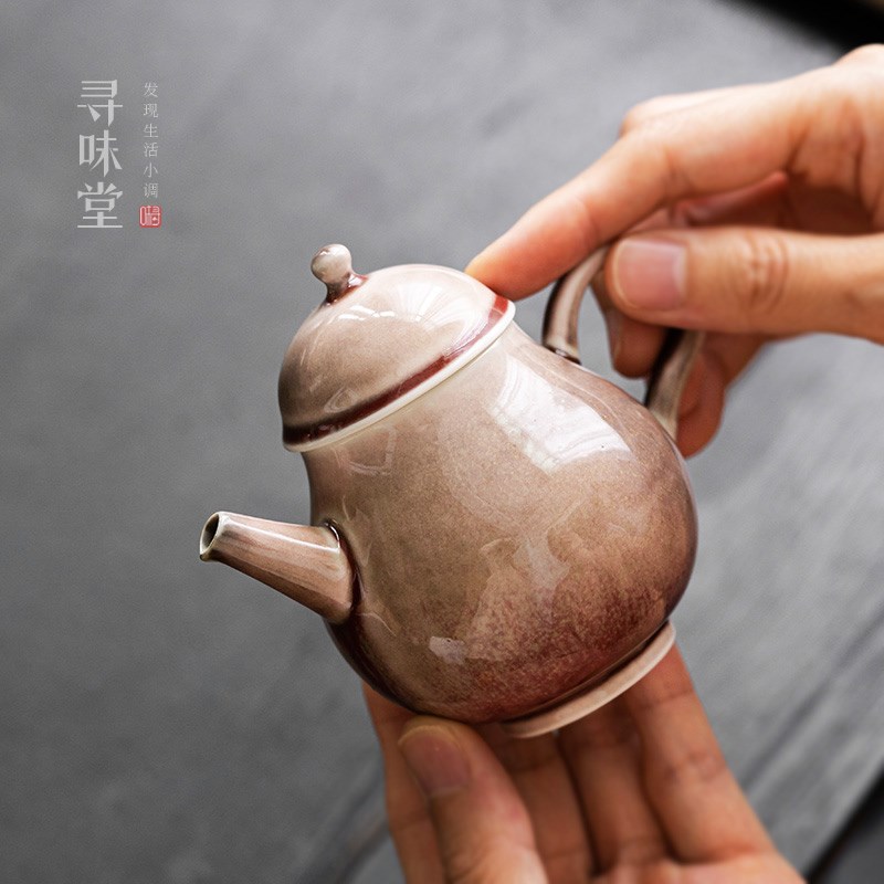 精致手工窑变小茶壶高档可养单壶家用陶瓷功夫U茶具钧瓷泡茶壶 - 图0