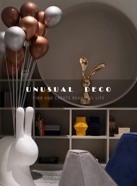 现代简约金色创意兔m子摆件雕塑样板房售楼处玄关客厅书房软装饰