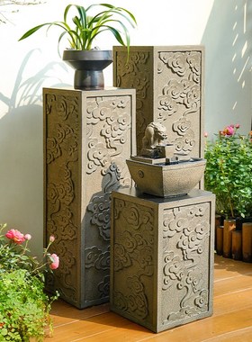 祥云柱展示柱仿石柱墩子客厅玄关盆景架底座花盆立柱室外落地摆件