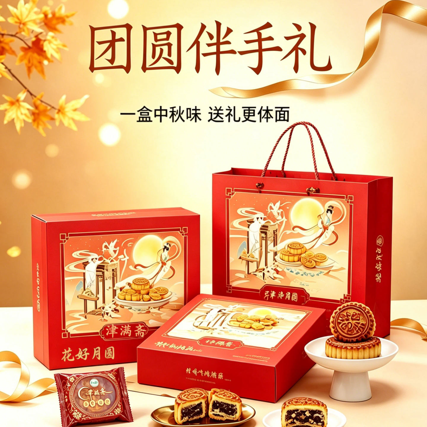 津满斋月饼礼盒装传统糕点五仁中秋节送礼礼品装团购送礼员工福利