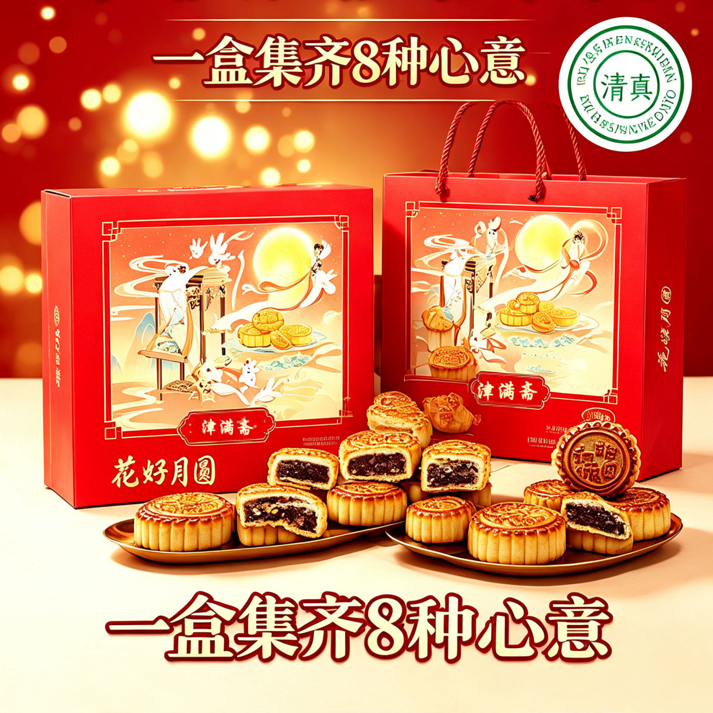 津满斋月饼礼盒装传统糕点五仁中秋节送礼礼品装团购送礼员工福利
