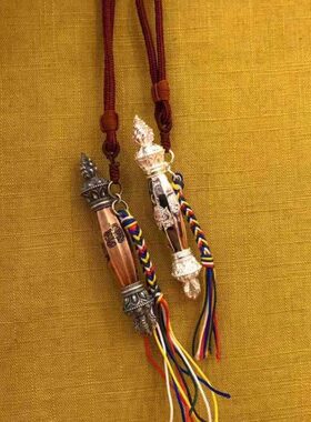 S925旧格萨尔王权杖心想事成如意马鞭吊坠藏式民族风镶嵌可打开款