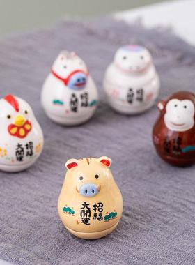 创意陶瓷十二生肖不倒翁桌面小摆件装饰送女友生日礼物