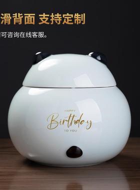 东方泥土熊猫创意茶叶罐中式陶瓷茶仓摆件礼品密封罐茶室桌面装饰
