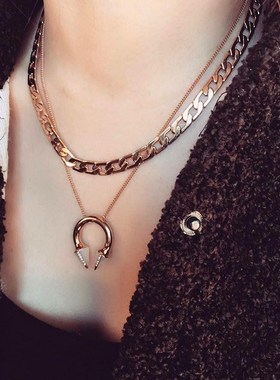 ins网红同款平锁链条项链女简约时尚小众设计choker锁骨 青岛艾德