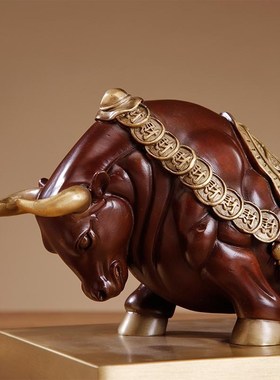 铜牛摆件招财纯铜五谷丰登生v肖牛转乾坤华尔街牛办公室桌装饰礼