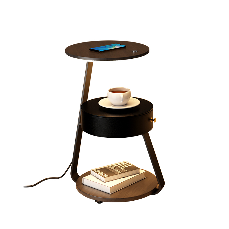 沙发边几角几轻奢简约现代带灯客厅卧室床头侧边柜置物小圆桌茶几 - 图3