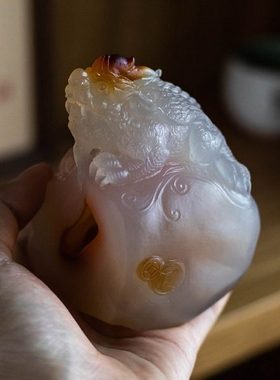 孤品【玛瑙·貔貅】桌面摆件客厅家居高档文玩新款礼  送鉴定证书