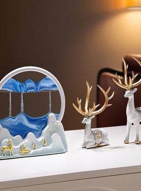 创意招财鹿流沙画摆件客厅办公室玄关家居沙漏装饰品乔迁新居送礼