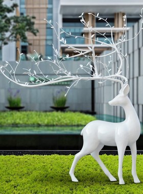 不锈钢梅花鹿雕塑售楼部酒店大堂大角艺术鹿装饰婚庆美陈道具摆件