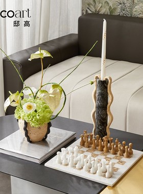 样板间客厅现代都市意式轻奢极简进口大理石国际象棋运动摆件装饰