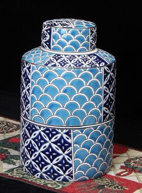 新中式欧式地中海陶瓷海浪储物罐摆件客厅花瓶玄关博古架创意装饰