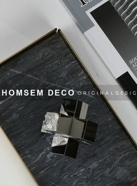 北欧大理石纹金壁长方q形托盘餐桌展示收纳轻奢软装洗手间置物盘