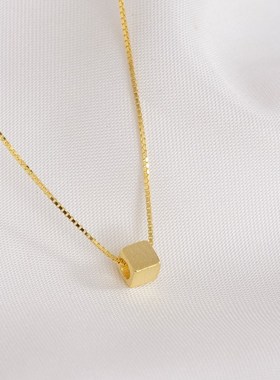 S925银简约冷淡风方块项链女小众百搭网红T夏季锁骨链配饰潮