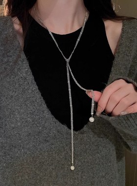欧美珍珠流苏毛衣链气质小众设计感百搭高级感秋冬配Y饰长款项链