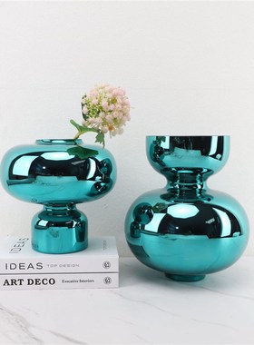 玻璃花器工艺品摆设北欧r轻奢创意家居样板房间客厅软装饰花瓶摆