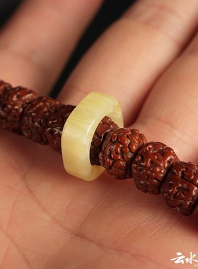 方型白花蜜蜡跑环圈金刚星月菩提配饰佛珠文玩卡子戒指环吊坠配件