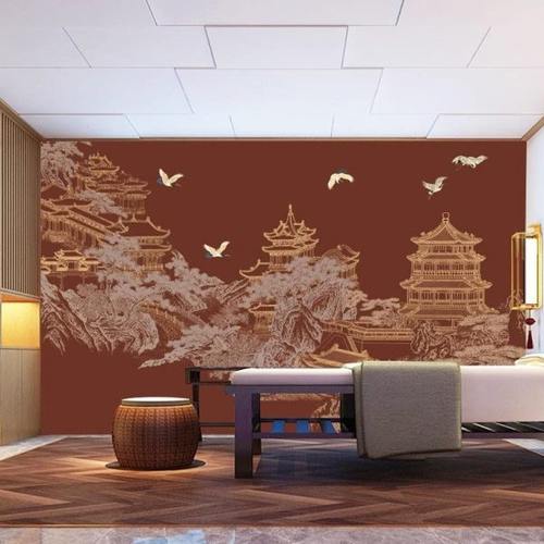 3d立体感浮雕新中式墙纸中国风客厅壁布硬包背景墙布酒店装修壁纸 - 图1