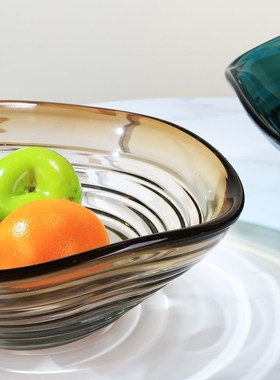 轻奢艺术玻璃螺旋水果盘摆件现代客厅茶几样板间售楼处桌面收纳盘