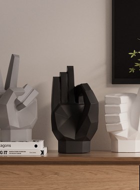 手势艺术摆件黑白高级感样板房软装现代简约客厅书房展示柜装饰品