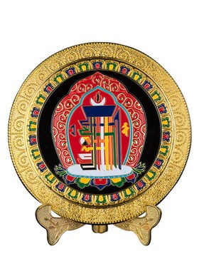 藏式合金十相自在盘家用彩绘八吉祥玄关圆盘摆件藏式礼品十相盘