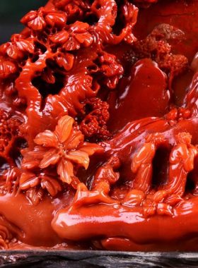 湘崎雀寿山石访友图风景雕刻工艺品人工雕刻乔迁送礼客厅装饰品